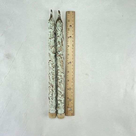 Vintage Pair Faux Melting Taper Candles Painted Gold Blue Green - Picture 9 of 10